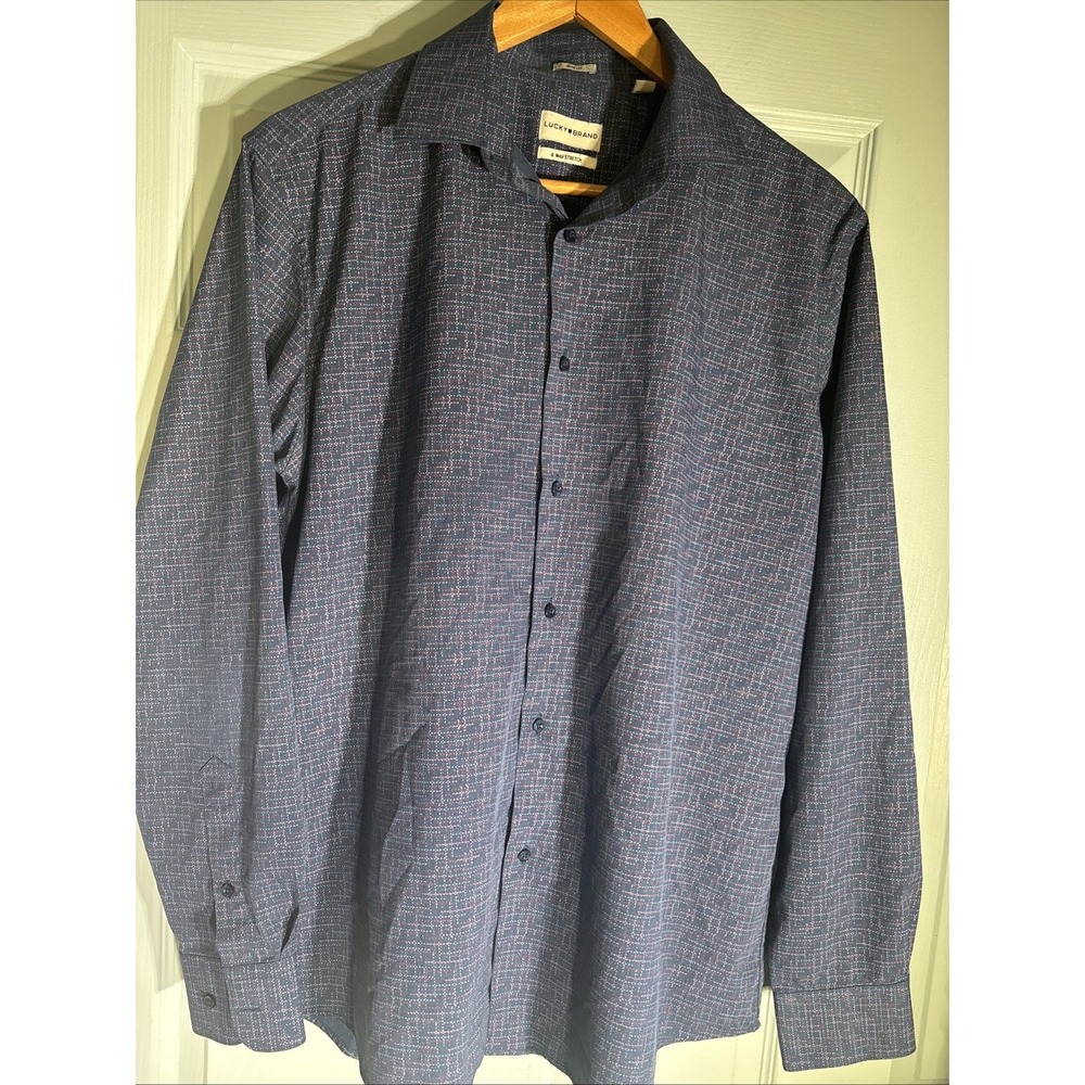 Lucky Brand Slim Fit Mens Button Shirt‎ Size Large 4 Way Stretch. Blue.